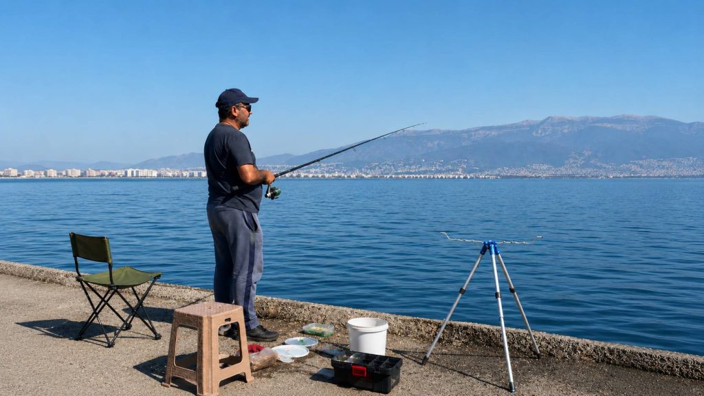 amatör balıkçı ve ekipmanları